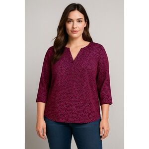 Croft & Barrow Top Womens Plus Size 2X Animal Print Lined Knit Shirt Blouse Boho